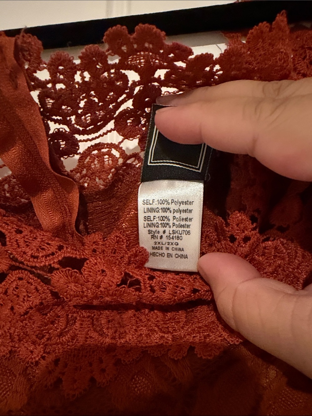 Off-Shoulder Rust Lace Midi Dress 2XL - Picture 2 of 6